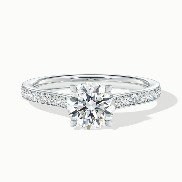 Mira 3 Carat Round Solitaire Pave Moissanite Engagement Ring in 10k White Gold