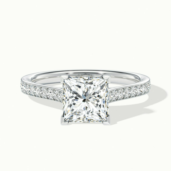 Ava 1.5 Carat Princess Cut Solitaire Pave Moissanite Engagement Ring in 18k White Gold