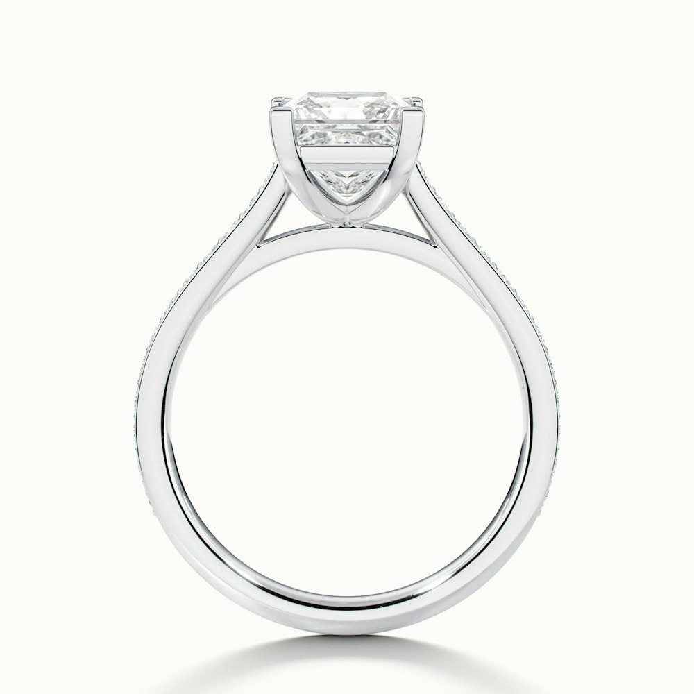 Pearl 2 Carat Princess Cut Solitaire Pave Lab Grown Diamond Ring in 14k White Gold