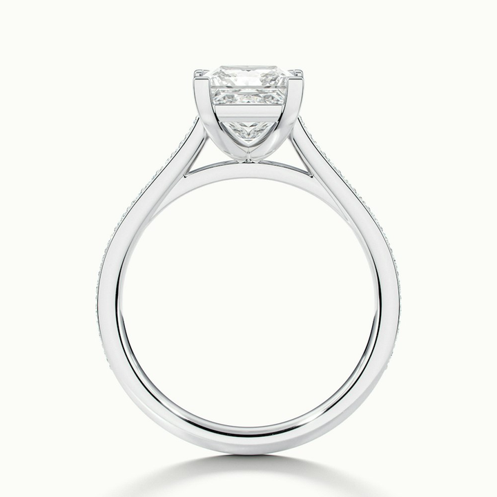 Ava 1 Carat Princess Cut Solitaire Pave Moissanite Engagement Ring in 14k White Gold