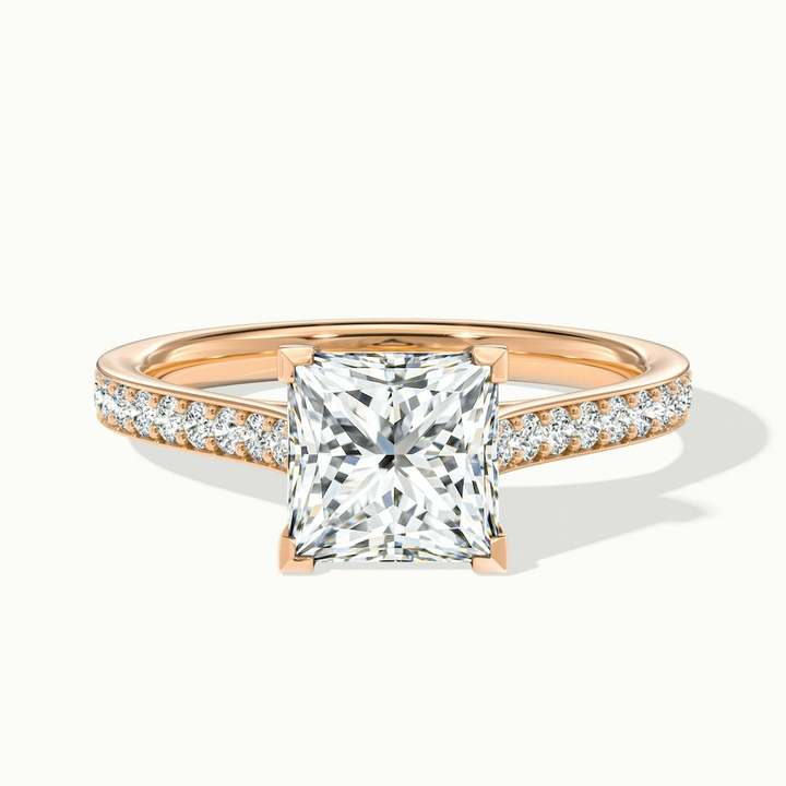 Ava 3 Carat Princess Cut Solitaire Pave Moissanite Engagement Ring in 10k Rose Gold