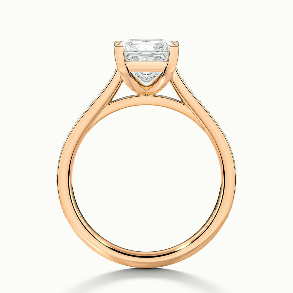 Pearl 1 Carat Princess Cut Solitaire Pave Lab Grown Diamond Ring in 18k Rose Gold