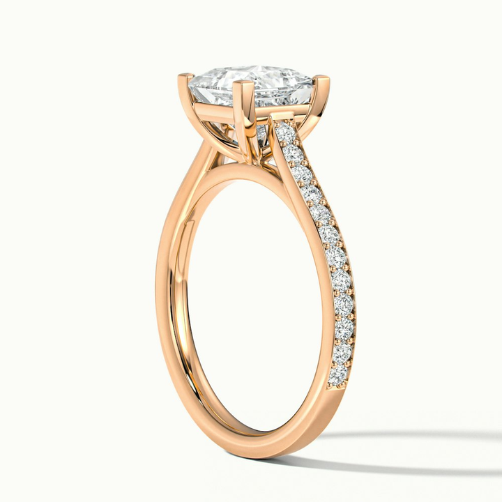 Ava 1 Carat Princess Cut Solitaire Pave Moissanite Engagement Ring in 18k Rose Gold
