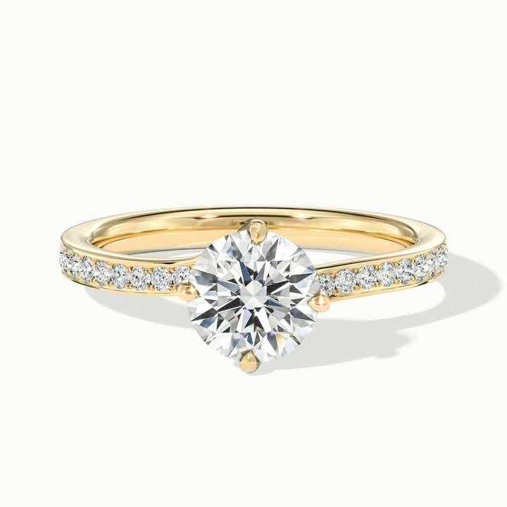 Enni 1.5 Carat Round Solitaire Pave Lab Grown Diamond Ring in 18k Yellow Gold