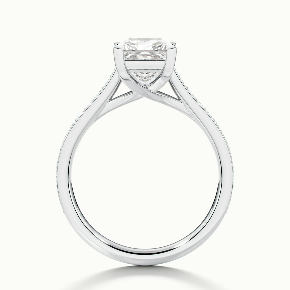 Asta 1 Carat Princess Cut Solitaire Pave Lab Grown Diamond Ring in 14k White Gold