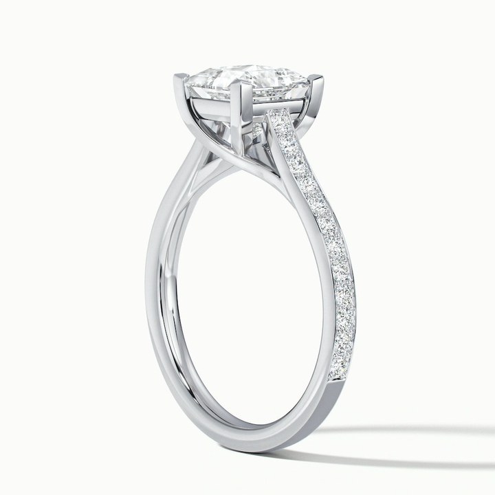 Tia 2 Carat Princess Cut Solitaire Pave Moissanite Engagement Ring in 14k White Gold
