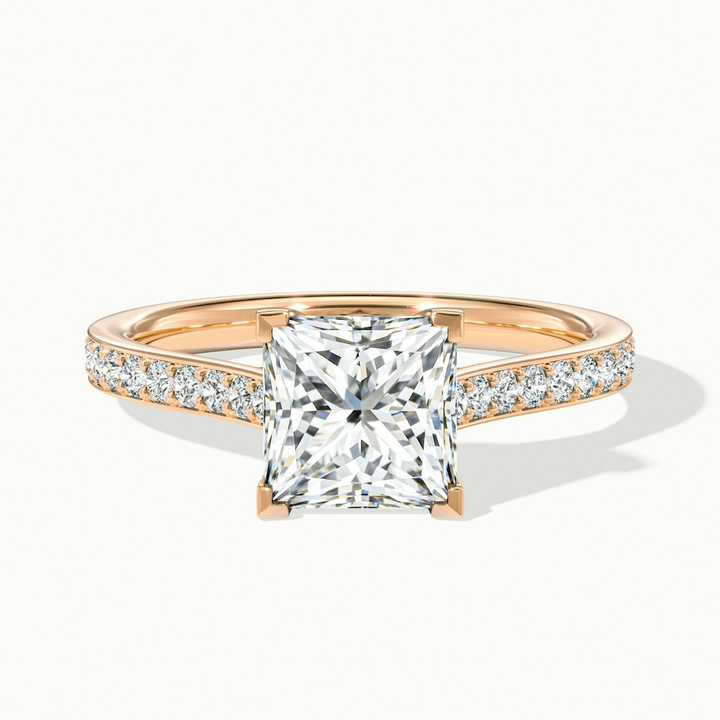 Asta 3.5 Carat Princess Cut Solitaire Pave Lab Grown Diamond Ring in 10k Rose Gold
