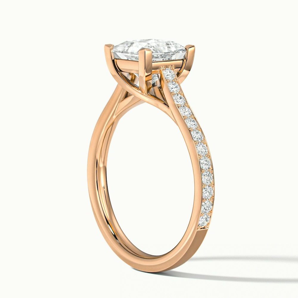 Tia 2 Carat Princess Cut Solitaire Pave Moissanite Engagement Ring in 10k Rose Gold