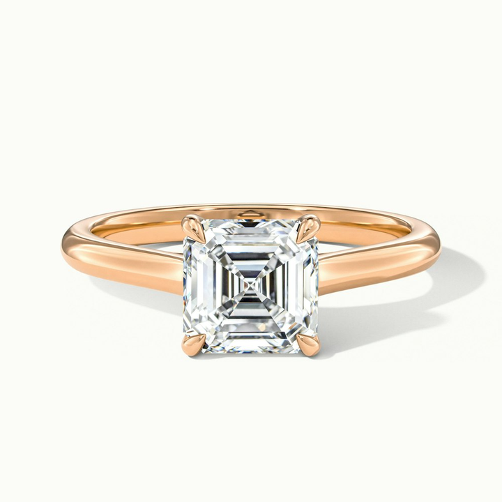 April 2 Carat Asscher Cut Solitaire Lab Grown Diamond Ring in 10k Rose Gold