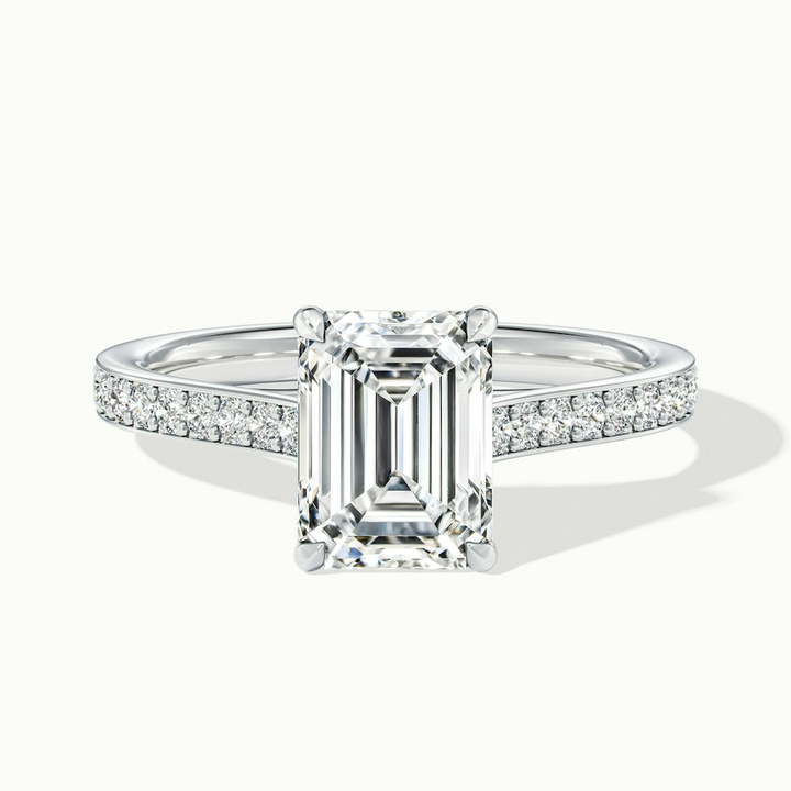 Faye 1 Carat Emerald Cut Solitaire Pave Lab Grown Engagement Ring in 14k White Gold