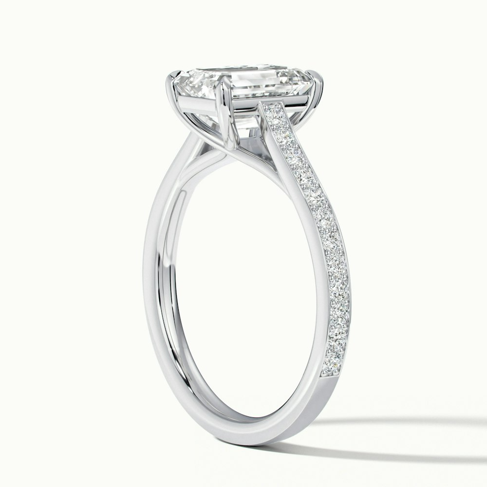 Enni 5 Carat Emerald Cut Solitaire Pave Moissanite Diamond Ring in 18k White Gold
