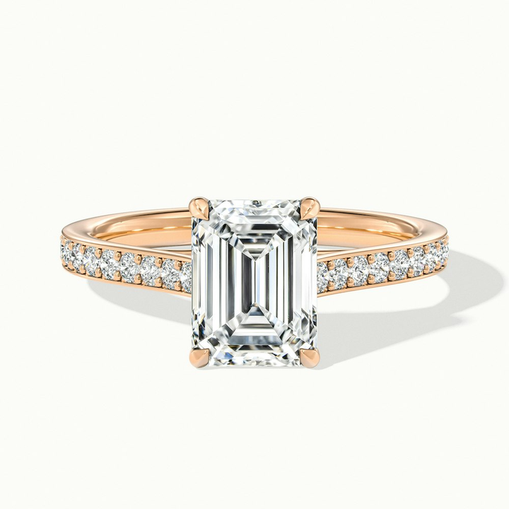 Enni 2 Carat Emerald Cut Solitaire Pave Moissanite Diamond Ring in 10k Rose Gold