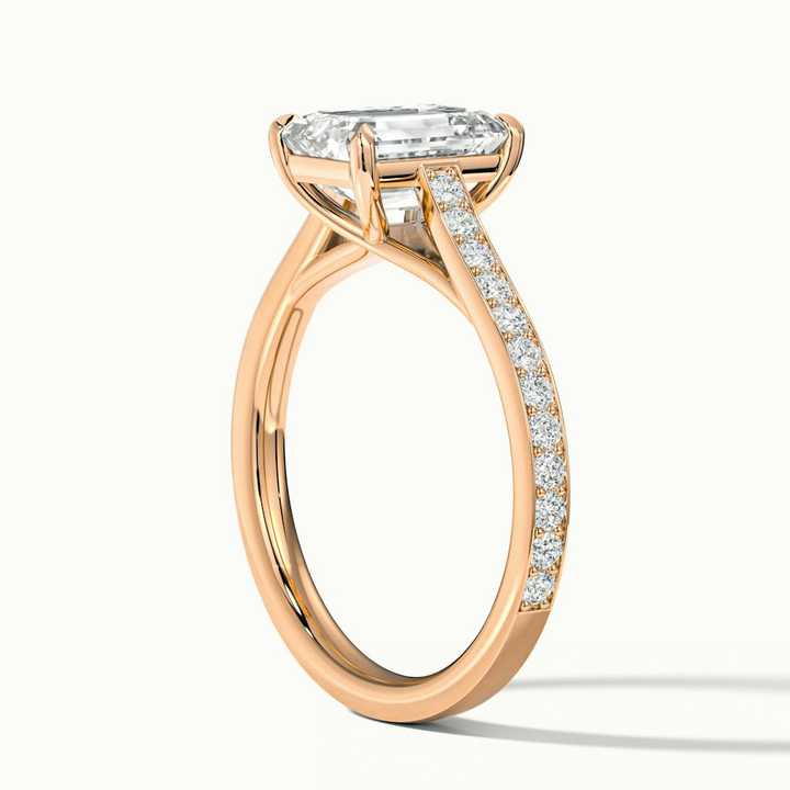 Enni 2 Carat Emerald Cut Solitaire Pave Moissanite Diamond Ring in 10k Rose Gold