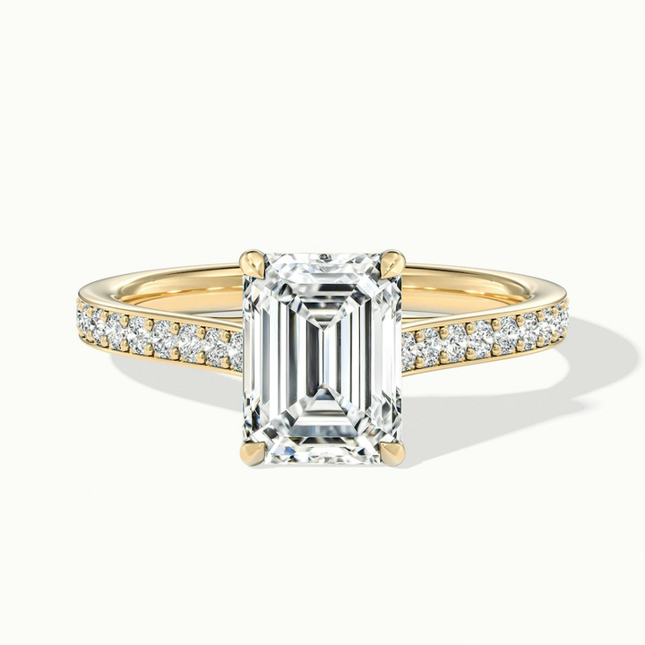 Faye 1.5 Carat Emerald Cut Solitaire Pave Lab Grown Engagement Ring in 10k Yellow Gold