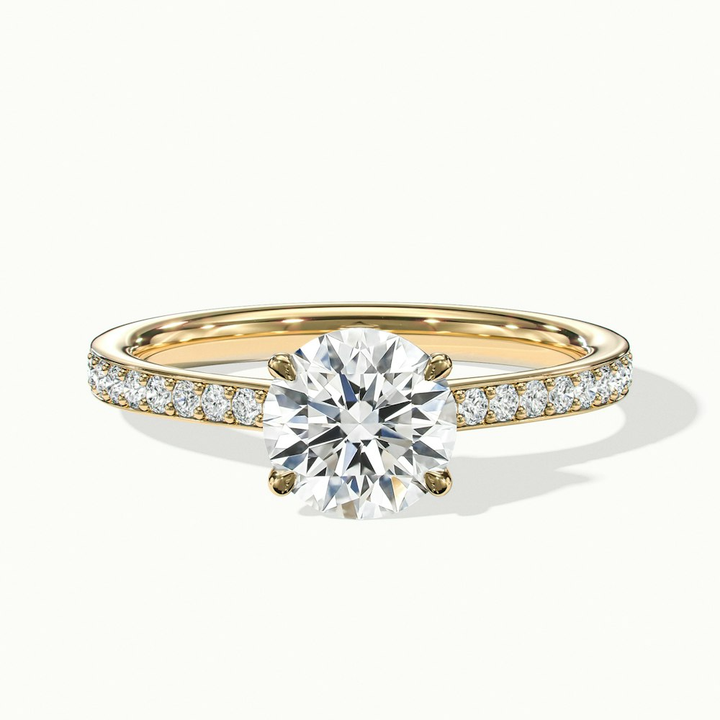 Elma 1.5 Carat Round Cut Solitaire Pave Moissanite Diamond Ring in 10k Yellow Gold