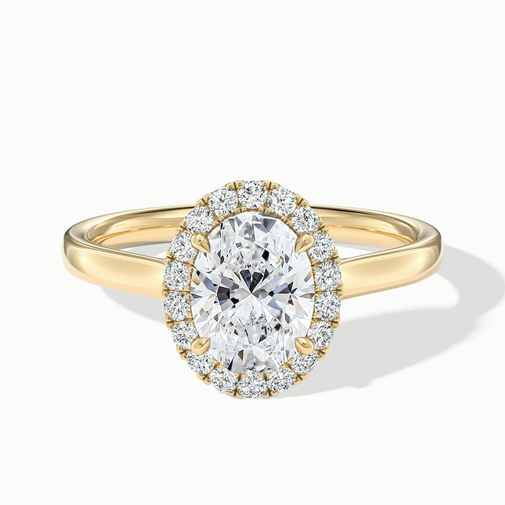 Sofia 3 Carat Oval Halo Moissanite Diamond Ring in 10k Yellow Gold