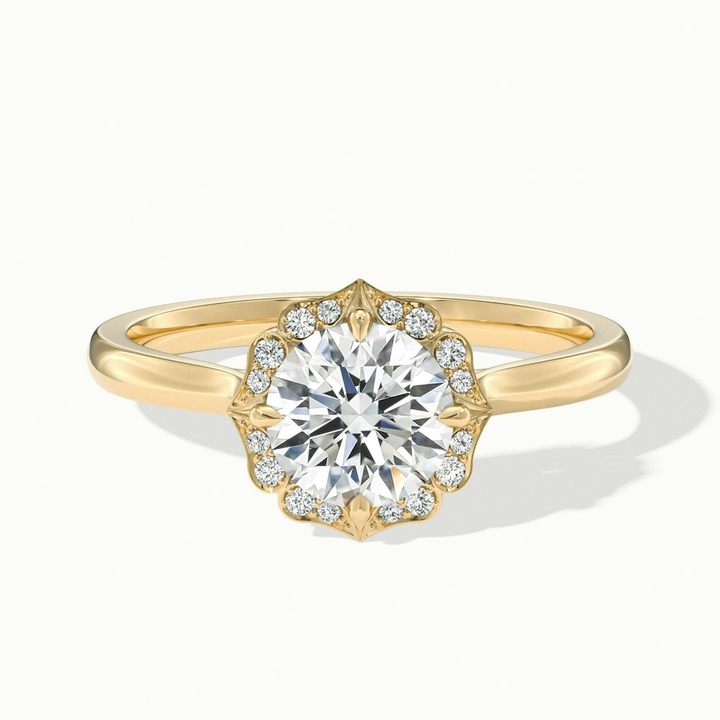Ruby 5.5 Carat Round Halo Moissanite Diamond Ring in 14k Yellow Gold