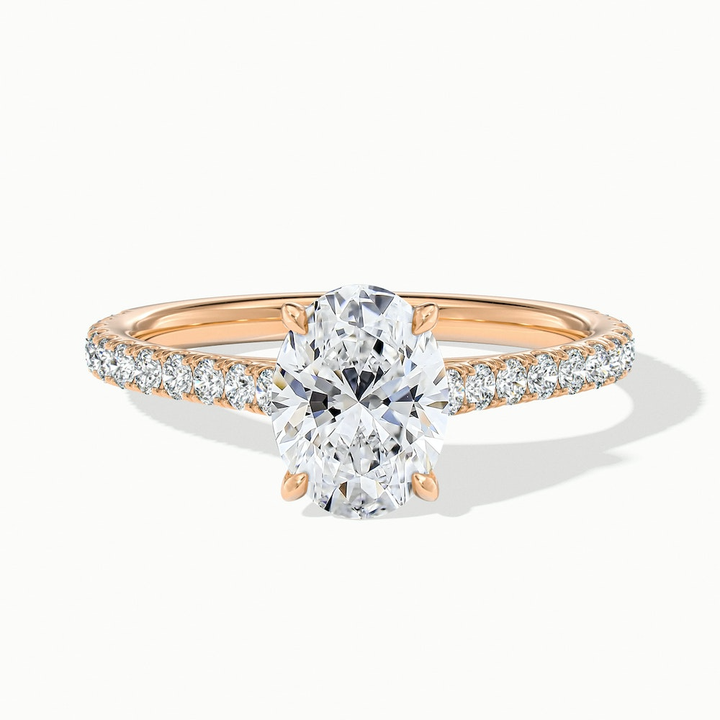 Diana 4 Carat Oval Solitaire Scallop Moissanite Diamond Ring in 14k Rose Gold