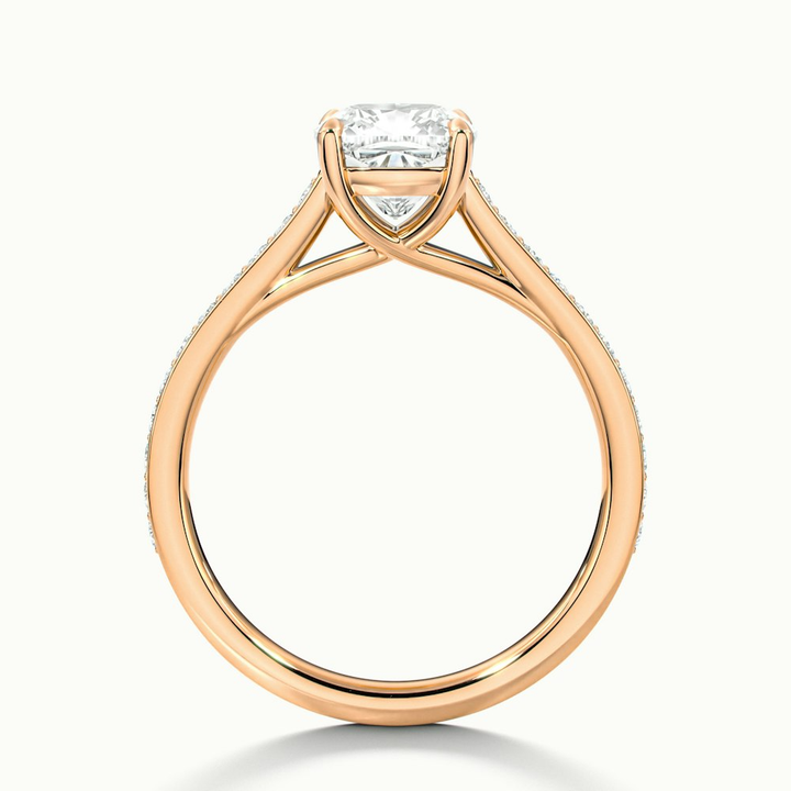 Siya 2 Carat Cushion Cut Solitaire Pave Lab Grown Engagement Ring in 14k Rose Gold