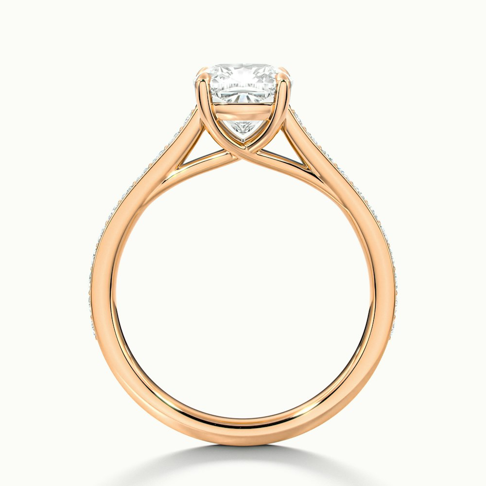 Nina 2 Carat Cushion Cut Solitaire Pave Moissanite Diamond Ring in 10k Rose Gold