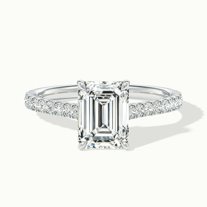 Kira 1 Carat Emerald Cut Solitaire Scallop Lab Grown Engagement Ring in 14k White Gold