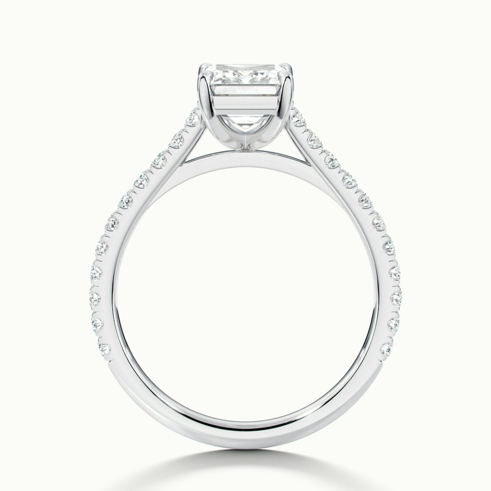 Macy 3 Carat Emerald Cut Solitaire Scallop Moissanite Diamond Ring in 10k White Gold