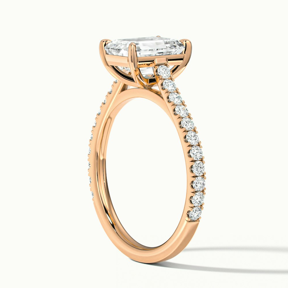 Macy 1 Carat Emerald Cut Solitaire Scallop Moissanite Diamond Ring in 10k Rose Gold