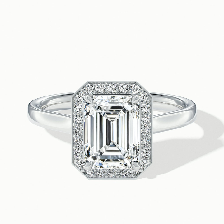 Lara 2 Carat Emerald Cut Halo Moissanite Diamond Ring in 10k White Gold