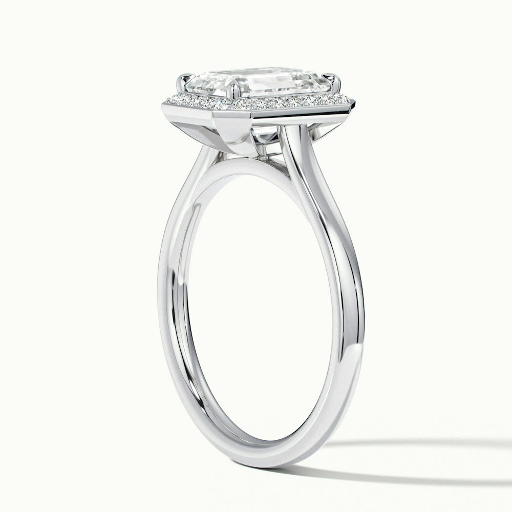 Ila 5 Carat Emerald Cut Halo Lab Grown Engagement Ring in 14k White Gold