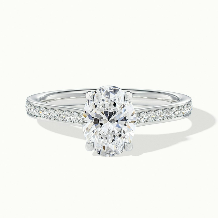 Sky 1 Carat Oval Cut Solitaire Pave Lab Grown Engagement Ring in 14k White Gold