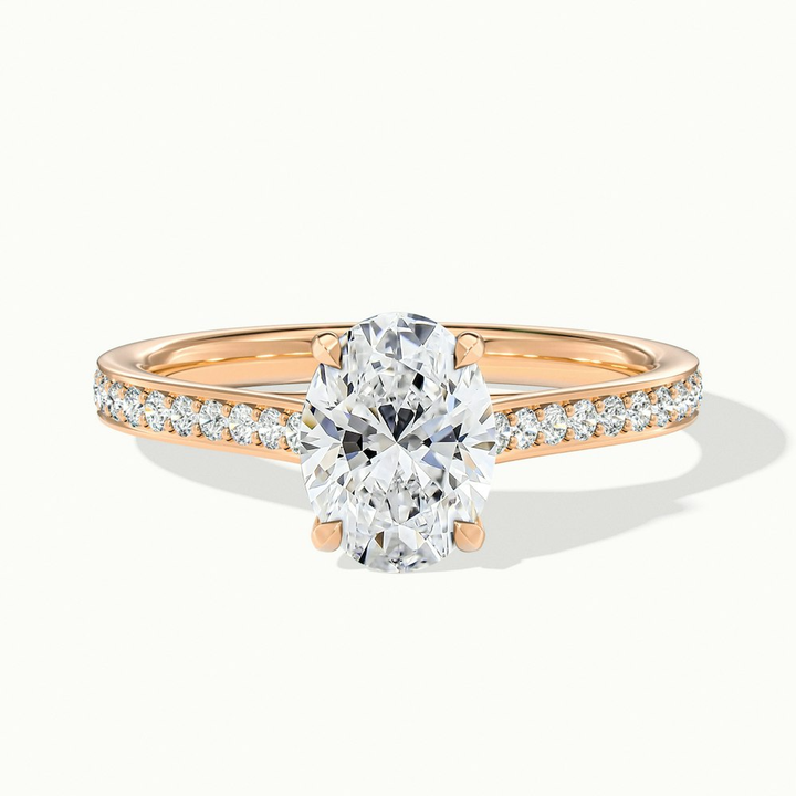 Carla 2.5 Carat Oval Cut Solitaire Pave Moissanite Diamond Ring in 18k Rose Gold