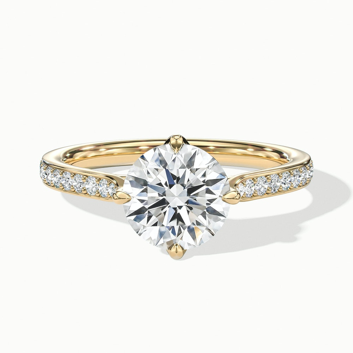 Alexa 2 Carat Round Solitaire Pave Moissanite Diamond Ring in 14k Yellow Gold