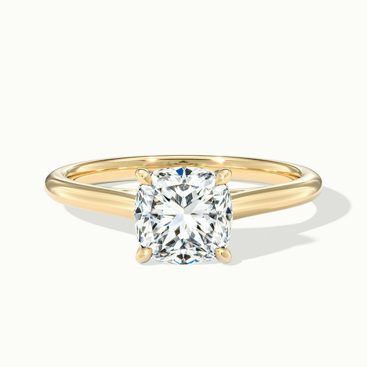 Aisha 3 Carat Cushion Cut Solitaire Moissanite Diamond Ring in 10k Yellow Gold