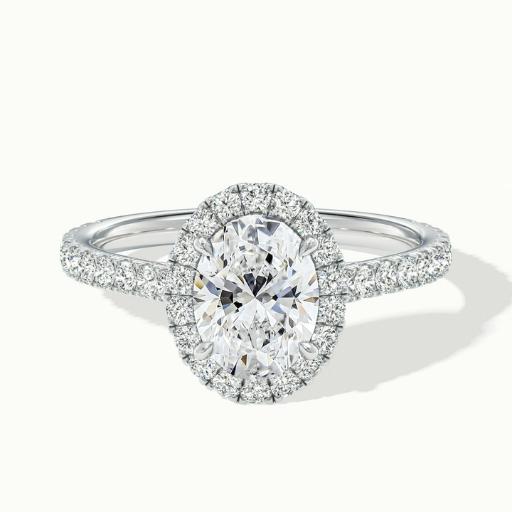 Zia 1 Carat Oval Halo Pave Lab Grown Engagement Ring in 10k White Gold