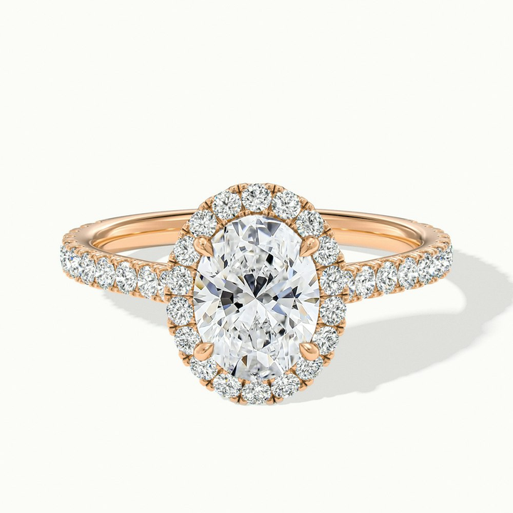 Zia 2 Carat Oval Halo Pave Lab Grown Engagement Ring in 10k Rose Gold