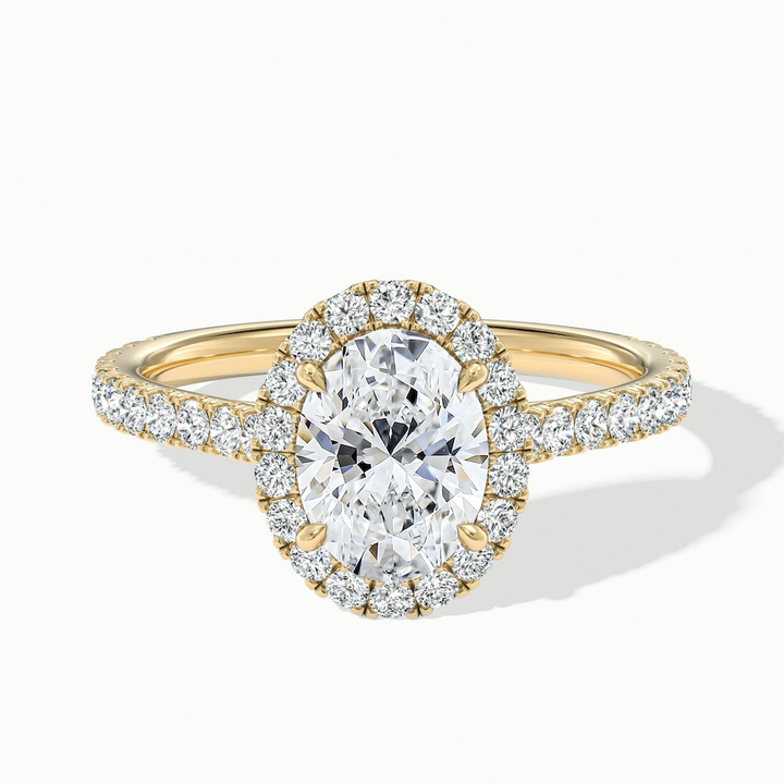 Adley 1 Carat Oval Halo Pave Moissanite Diamond Ring in 14k Yellow Gold