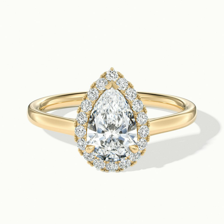Arya 3 Carat Pear Halo Moissanite Diamond Ring in 10k Yellow Gold