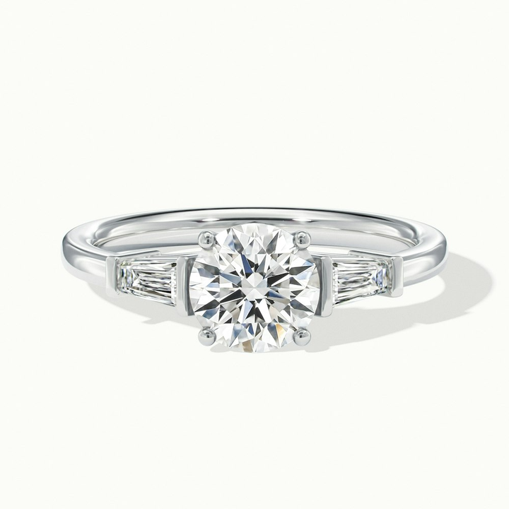 Carly 2.5 Carat Round 3 Stone Lab Grown Engagement Ring With Side Baguette Diamonds in 10k White Gold