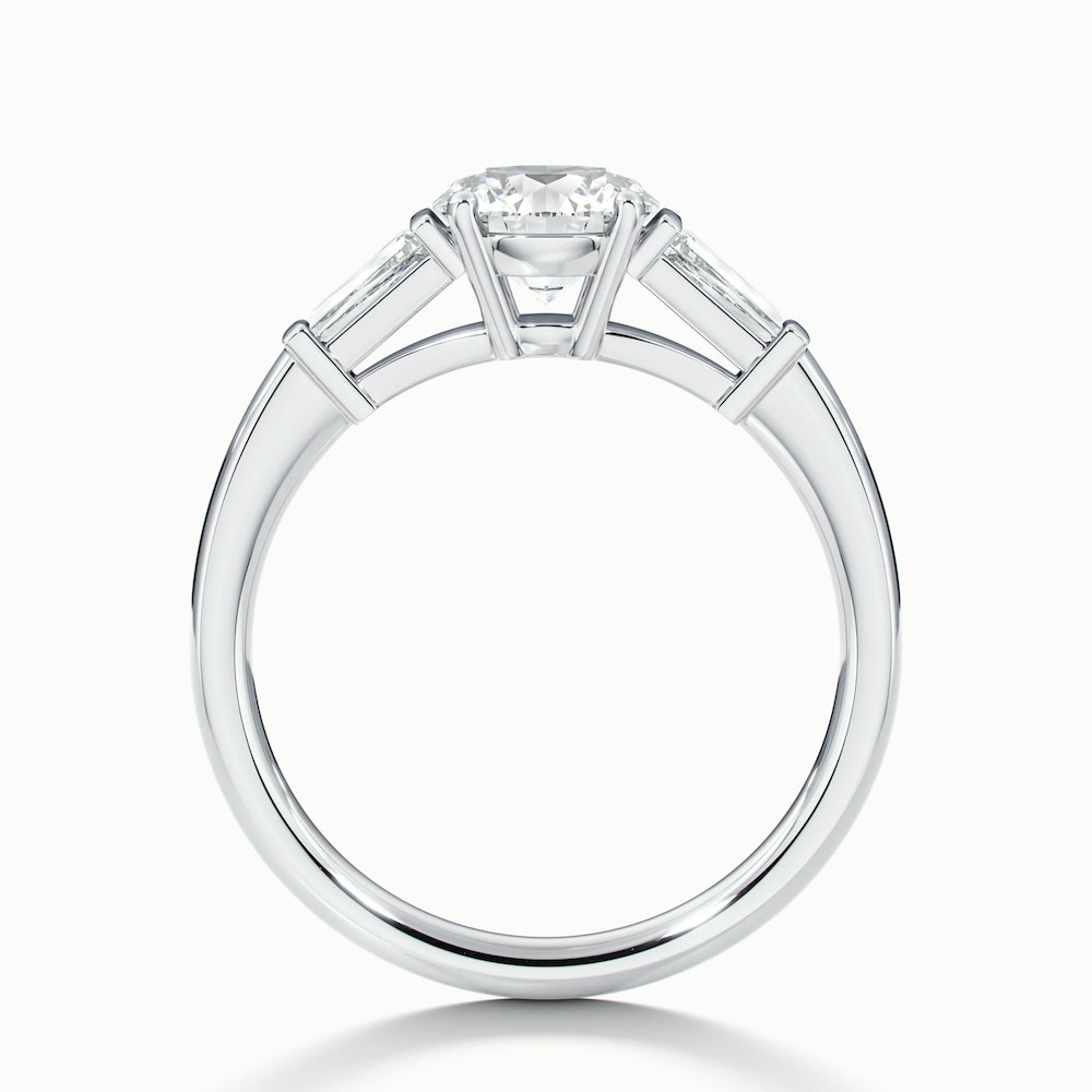 Carly 2.5 Carat Round 3 Stone Lab Grown Engagement Ring With Side Baguette Diamonds in 10k White Gold