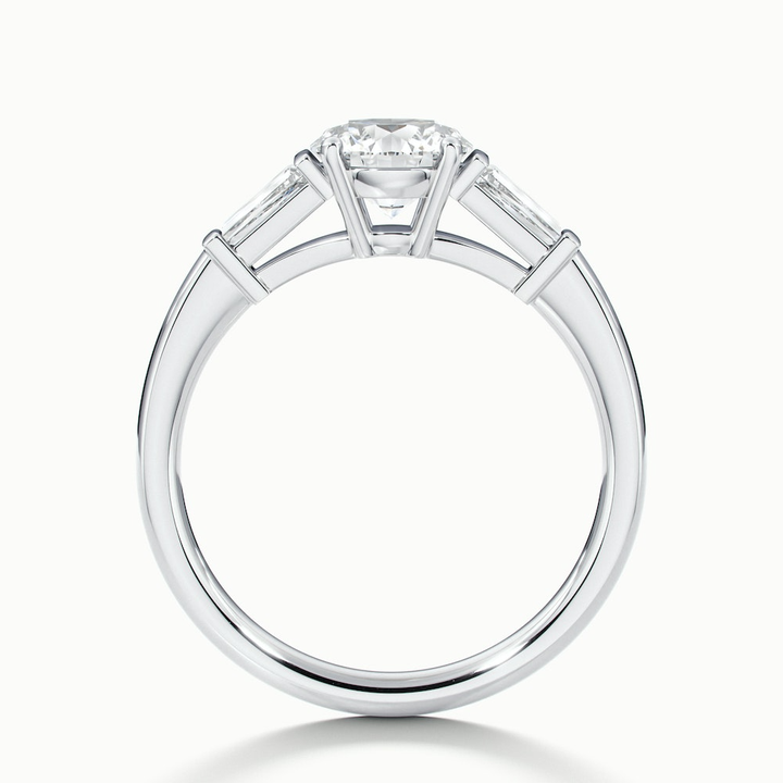 Carly 1 Carat Round 3 Stone Lab Grown Engagement Ring With Side Baguette Diamonds in 14k White Gold