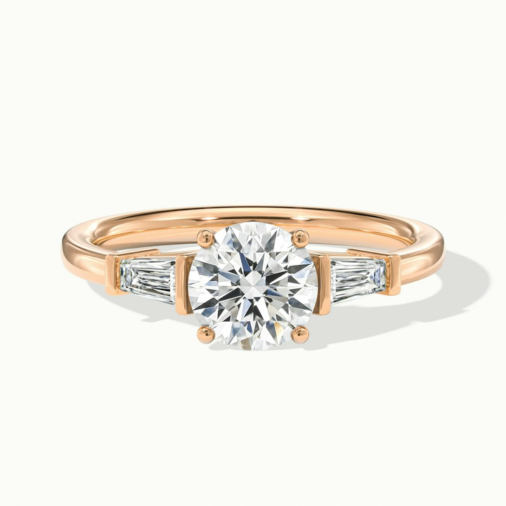 Hope 3.5 Carat Round 3 Stone Moissanite Diamond Ring With Side Baguette Diamonds in 10k Rose Gold