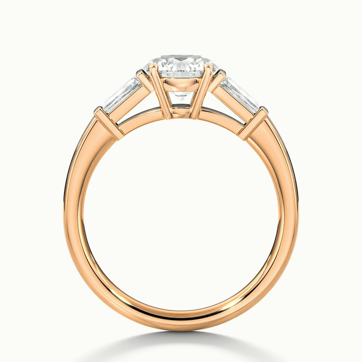 Carly 2 Carat Round 3 Stone Lab Grown Engagement Ring With Side Baguette Diamonds in 14k Rose Gold