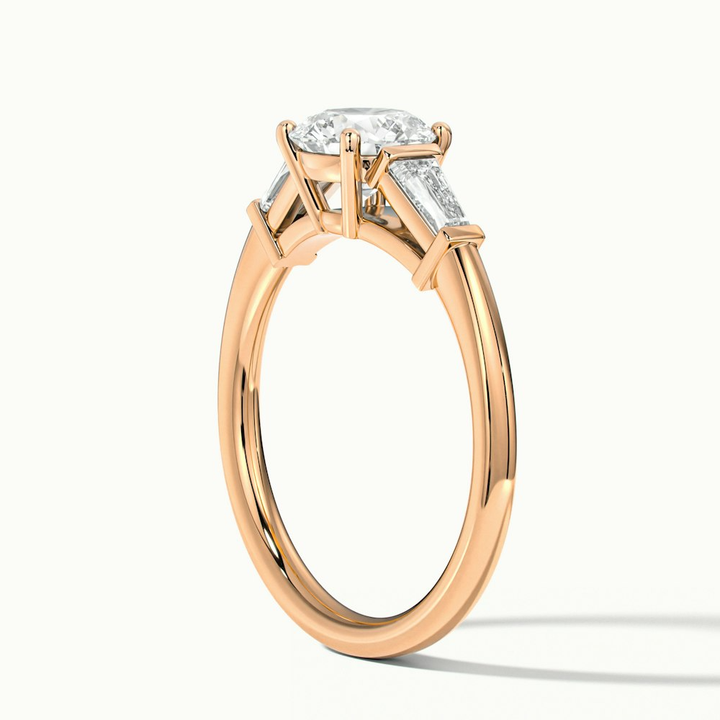 Hope 3.5 Carat Round 3 Stone Moissanite Diamond Ring With Side Baguette Diamonds in 10k Rose Gold