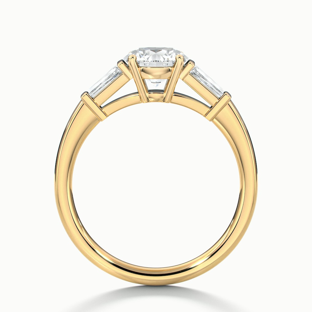 Carly 3 Carat Round 3 Stone Lab Grown Engagement Ring With Side Baguette Diamonds in 10k Yellow Gold