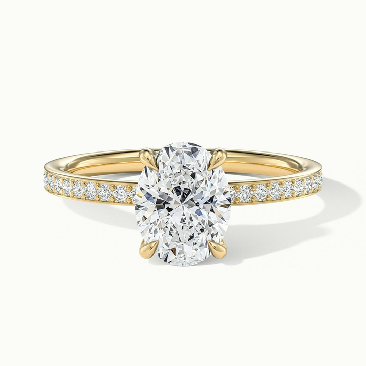 Cora 1 Carat Oval Hidden Halo Scallop Lab Grown Engagement Ring in 14k Yellow Gold