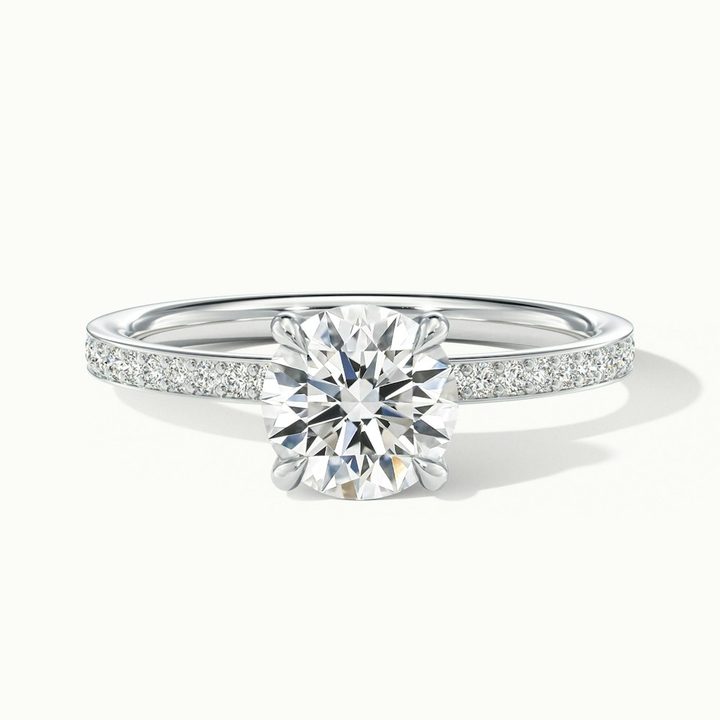 Julia 5 Carat Round Hidden Halo Pave Moissanite Diamond Ring in 18k White Gold
