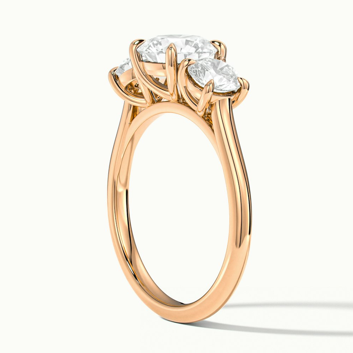 Hana 2 Carat Round Three Stone Moissanite Diamond Ring in 10k Rose Gold