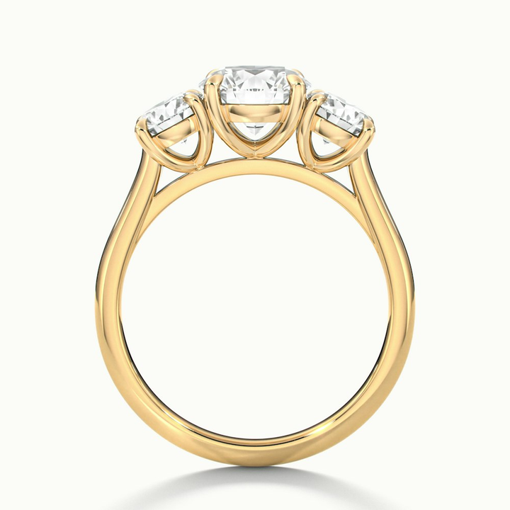 Hana 1 Carat Round Three Stone Moissanite Diamond Ring in 10k Yellow Gold