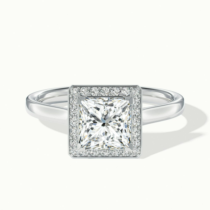 Fiona 1 Carat Princess Cut Halo Pave Moissanite Diamond Ring in 14k White Gold