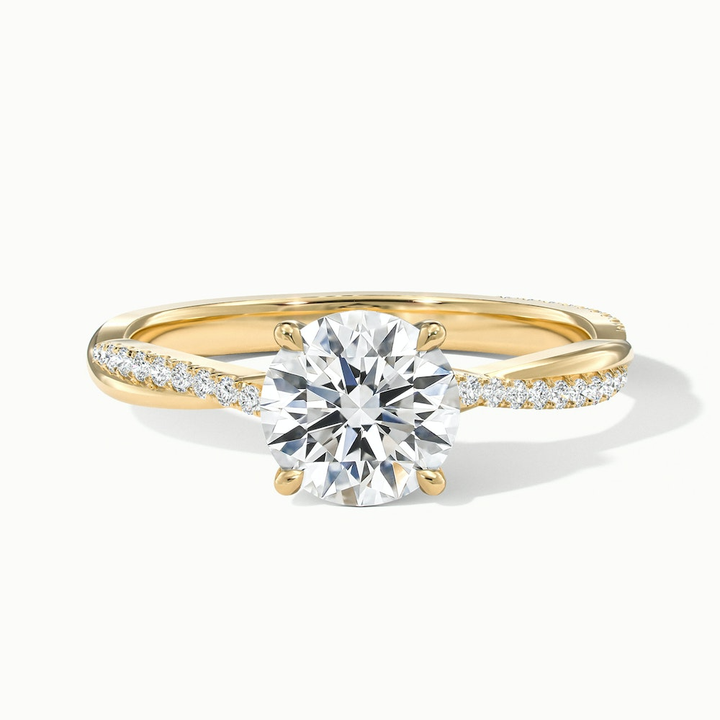 Elle 2 Carat Round Cut Solitaire Scallop Lab Grown Engagement Ring in 14k Yellow Gold